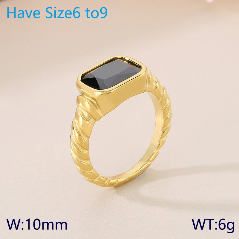 Twist Edge Square Inlaid Glass Ring Female, Design Sense Sugar