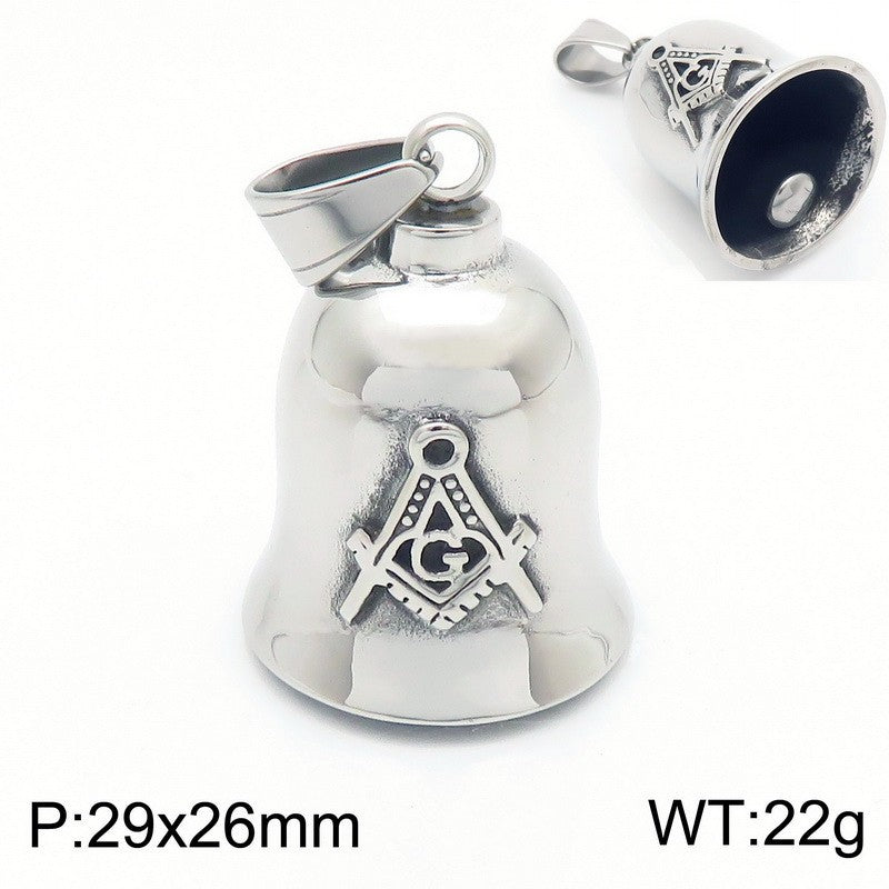 Viking Triangle Charm Locomotive Hanging Bells, Vintage Masonic Cross Angel Wings Bells Titanium Necklace