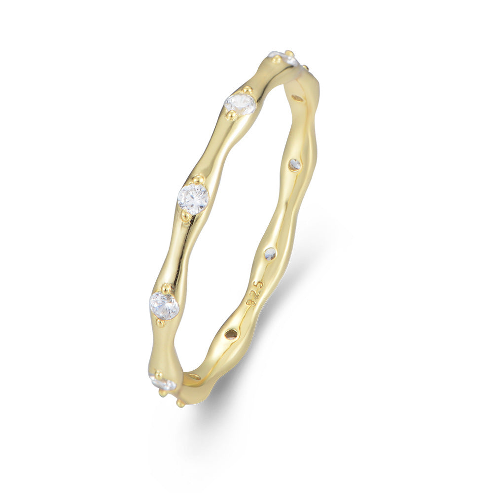 S925 Sterling Silver Geometric Bamboo Ring Japanese Cold Wind Zircon Ring Fine Ring