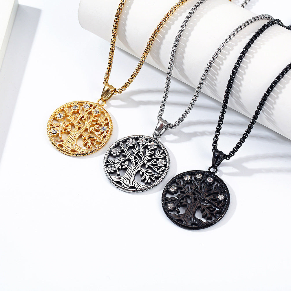 Planderful Celtic Tree Of Life Necklace For Modern Hipster Style Enthusiasts Durable Steel Pendant