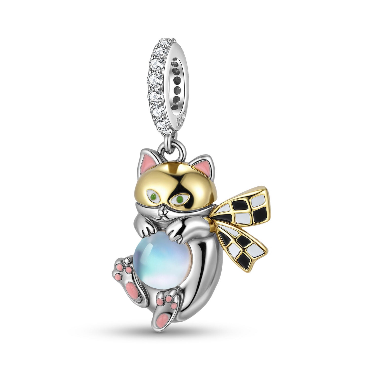 Planderful Jewelry Moonstone Pendant In Sterling Silver Monster Cat Bead Design Edition