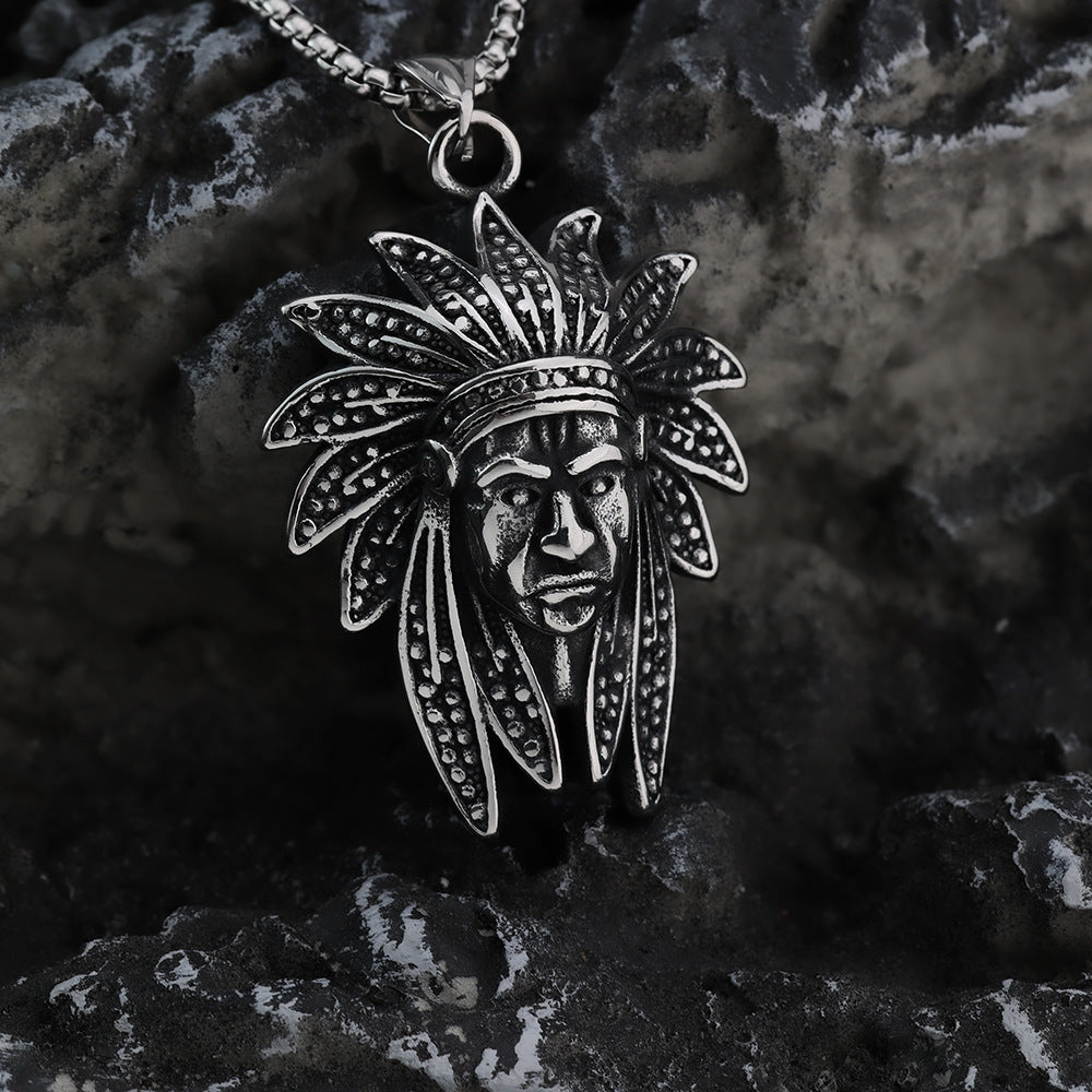 European And American Retro Stainless Steel Men's Pendant Personalized Indian Head Necklace