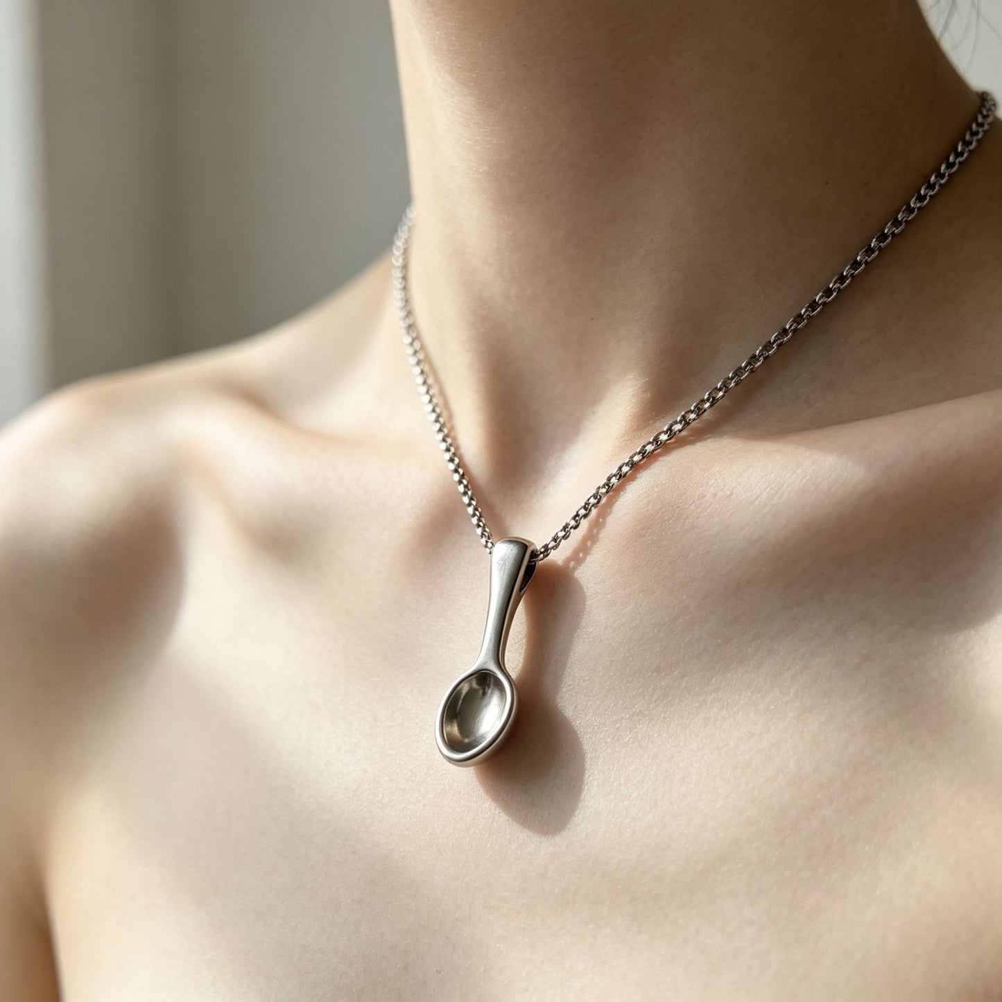 Titanium Steel Spoon Pendant Necklace Female Collarbone Chain