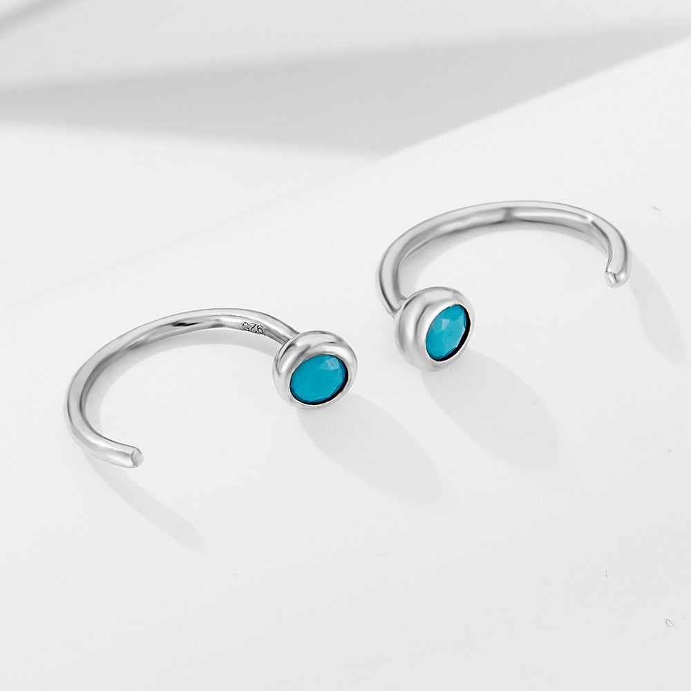 S925 Sterling Silver C-Shaped Turquoise Stud Earrings