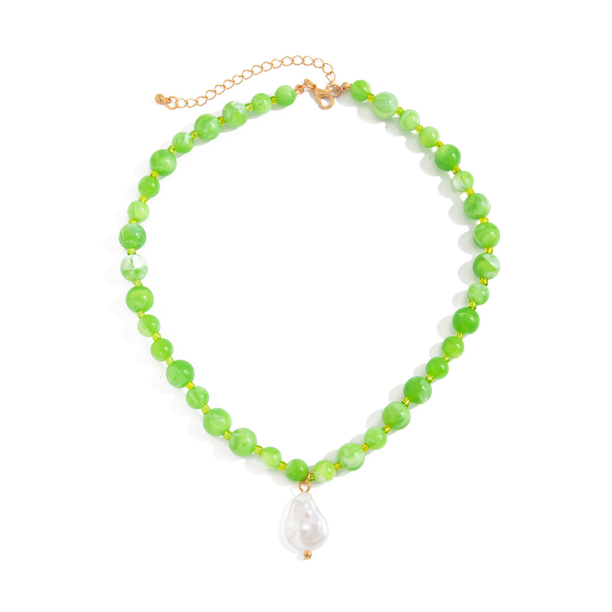 Green Bead Baroque Pearl-Style Necklace