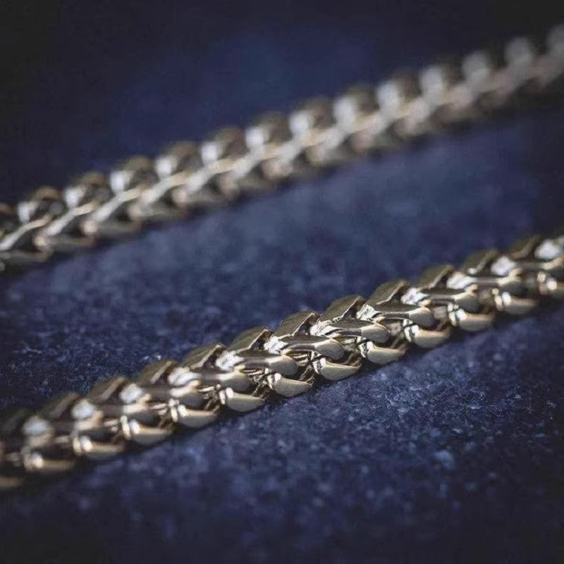 Planderful Jewelry Stainless Steel Mens Necklace 3mm Front Back Grind Hip Hop 18K Gold Plated