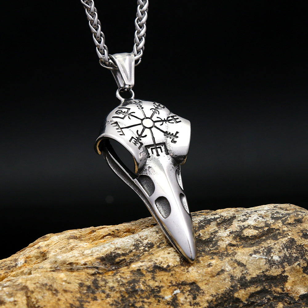 Raven Stainless Steel Viking Compass Pendant Necklace for Men