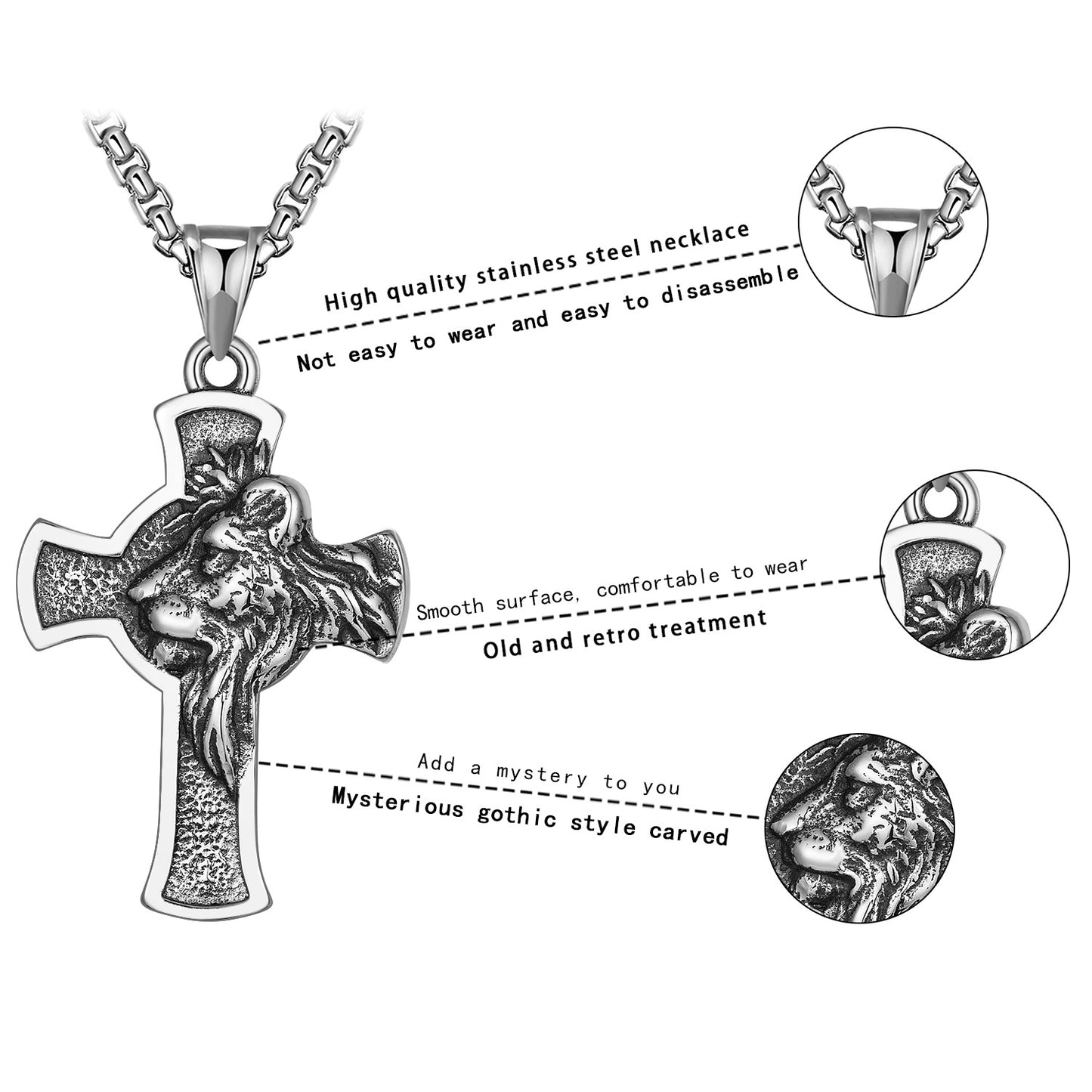 Steel Necklace Pendant – Vintage Lion Head Cross Design For Men And Women By Planderful