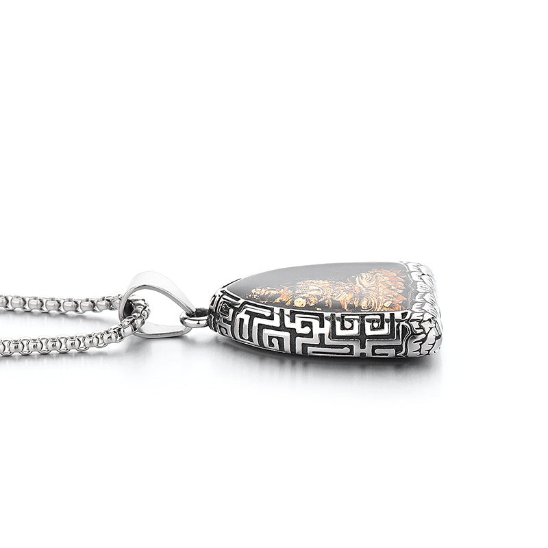 Titanium Steel Necklace – Statement for Men Featuring Eight Patron Saints Pendant Zodiac Buddha Chinese Pendant