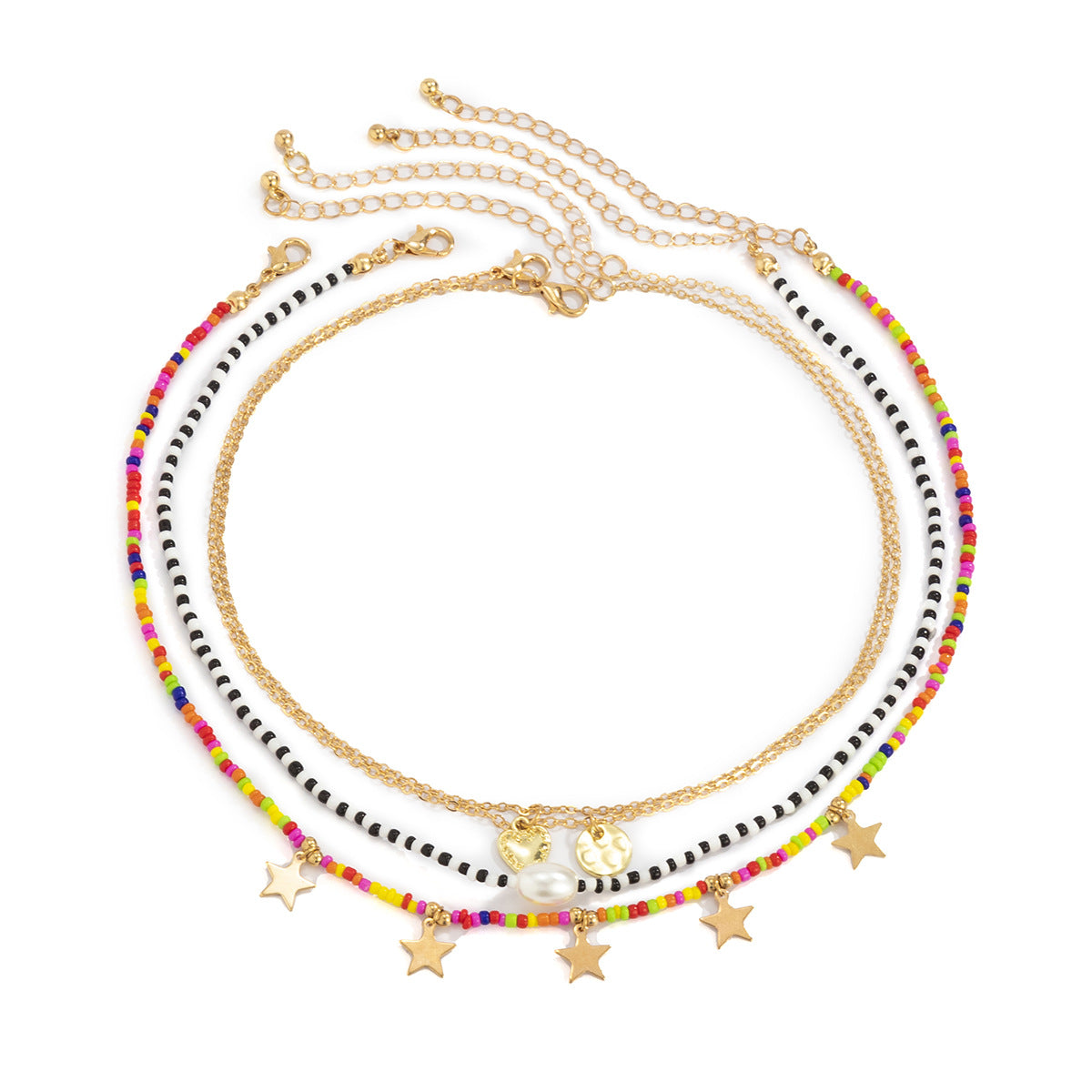 Planderful Vienna Verve Beaded Heart Necklace For Women Colorful Fringe Star Pendant Statement Jewelry