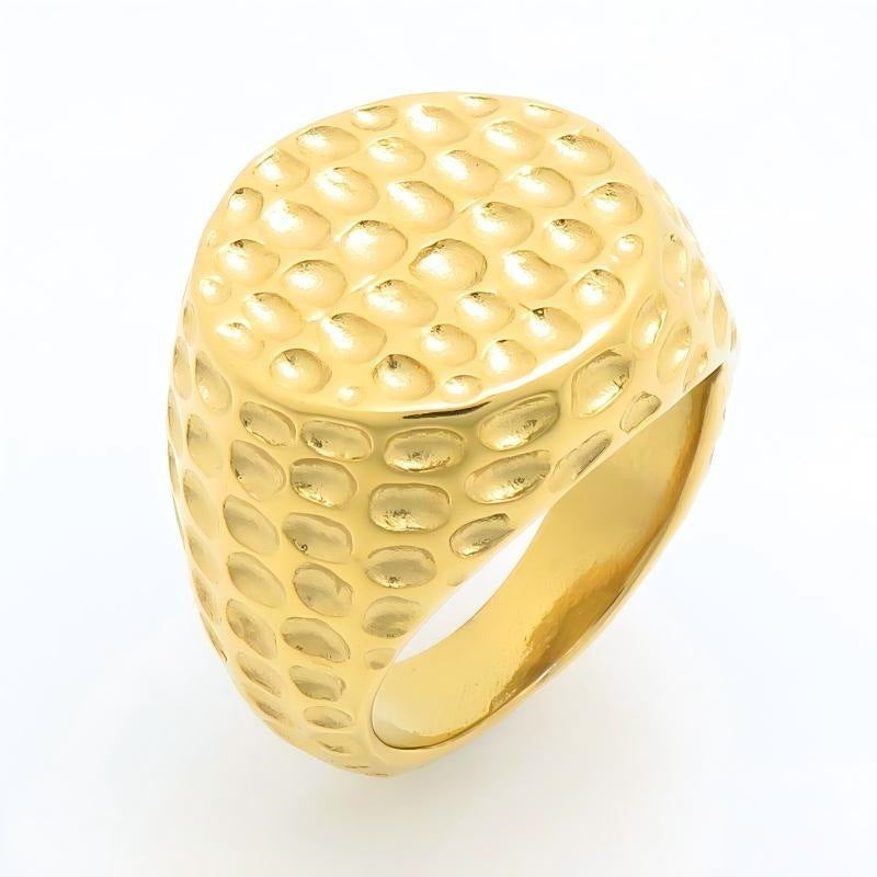 Punk Style Dome Hammer Texture Finger Retro Smearing Wide-Sided Meteorite Pattern Stainless Steel