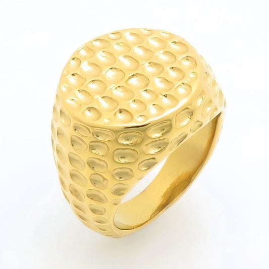 Punk Style Dome Hammer Texture Finger Retro Smearing Wide-Sided Meteorite Pattern Stainless Steel