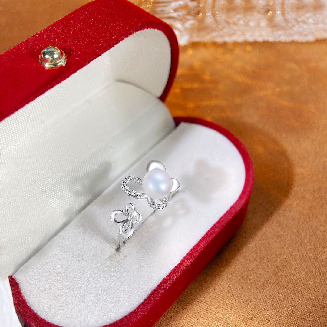 S925 Sterling Silver Freshwater Pearl Butterfly Ring — Adjustable