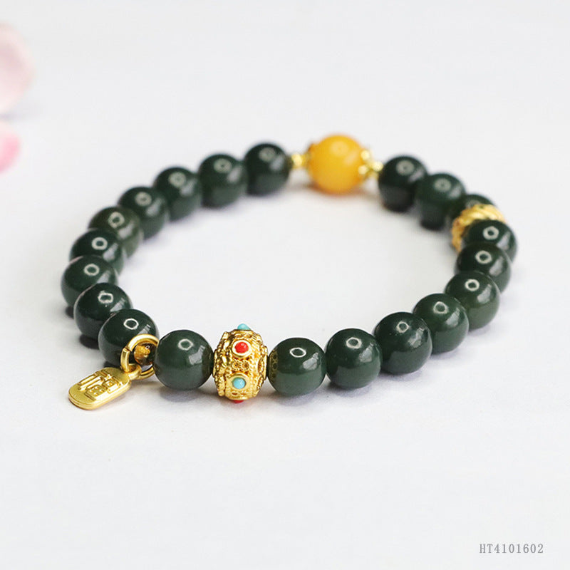 Dark Taqing Hetian Jade Beeswax Bracelet