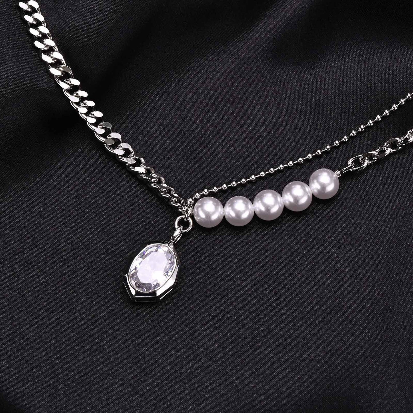 AB Chain Ins Style Fashion Imitation Pearl Zircon Necklace
