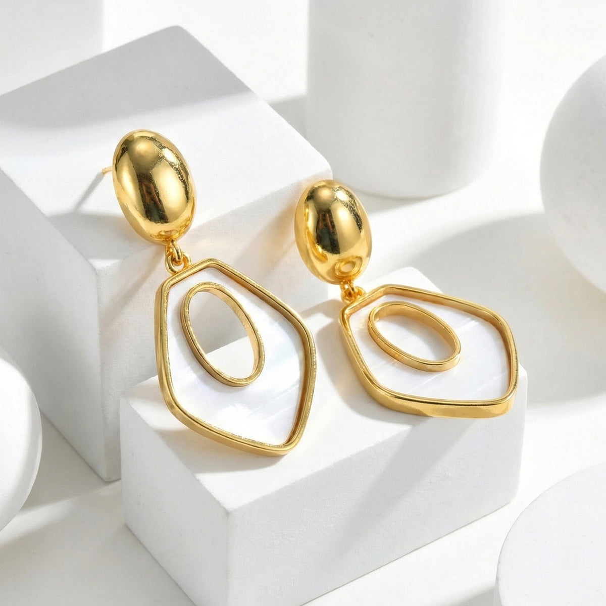 Gold-Tone Mother-of-Pearl Geometric Drop Earrings