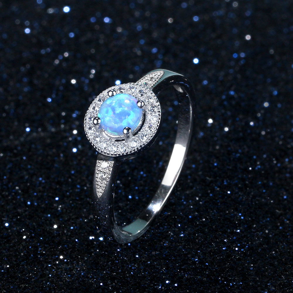 Planderful Jewelry Opal Inlaid Zircon Sterling Silver Ring With Korean INS Style Design
