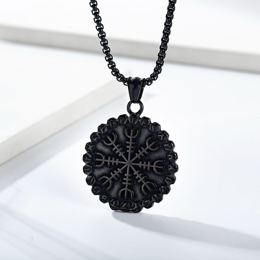 Planderful Viking Compass Necklace For Men Durable Titanium Steel Snowflake Pendant Retro Nordic Jewelry