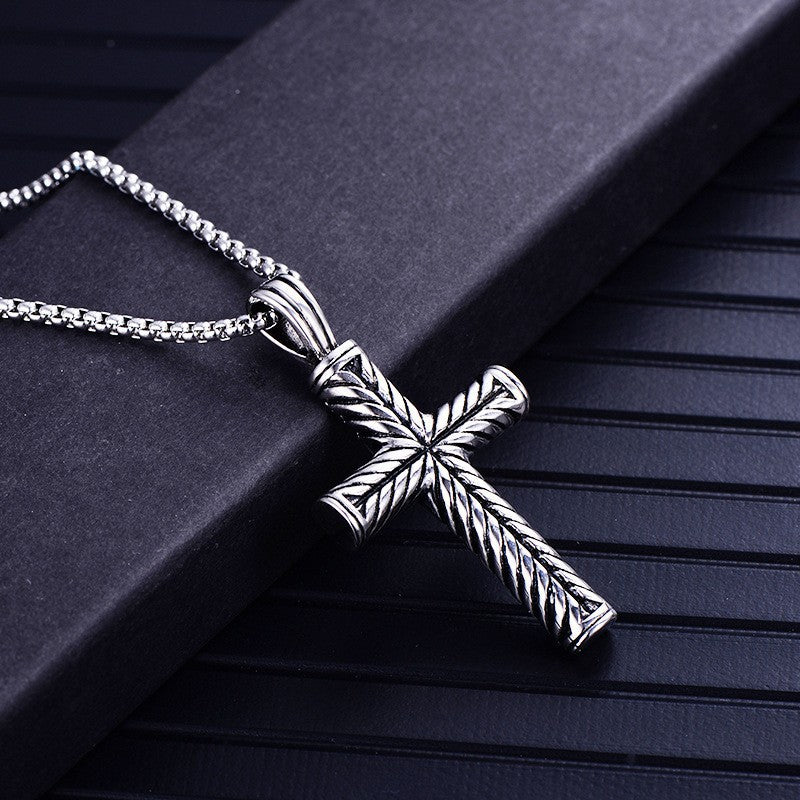Planderful Jewelry Spiral Cross Necklace For Men Titanium Steel Retro Style Fashion Accessory