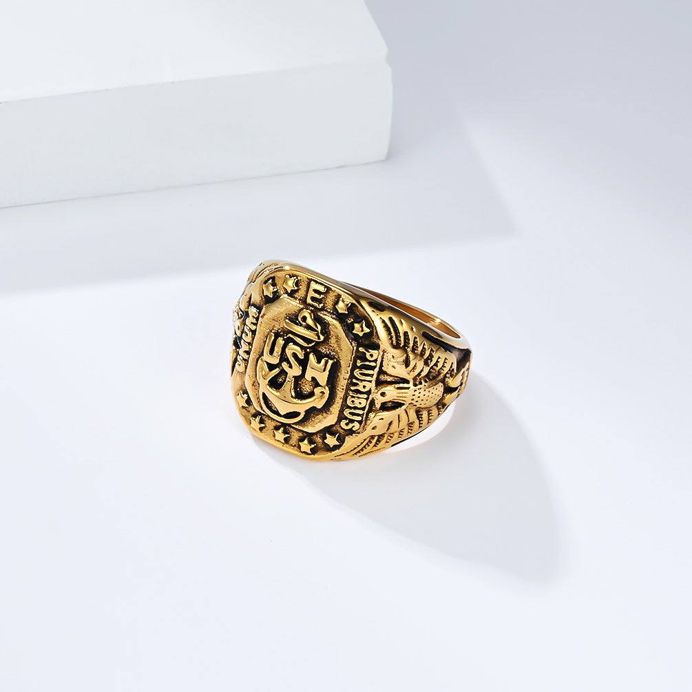 Planderful Navy Anchor Bald Eagle Stainless Steel Ring For Men Unisex Durable Iconic Jewelry