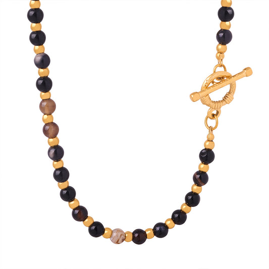 Exquisite Handcrafted Black Agate Necklace with Elegant OT Buckle