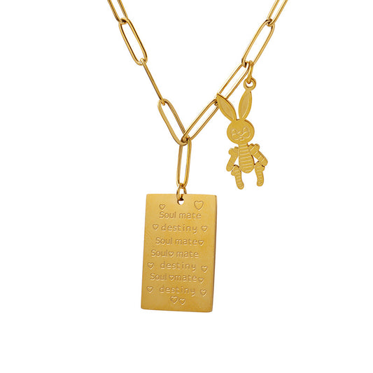 Golden Rabbit Love Letter Necklace crafted in Titanium Steel - Stylish Sweater Chain