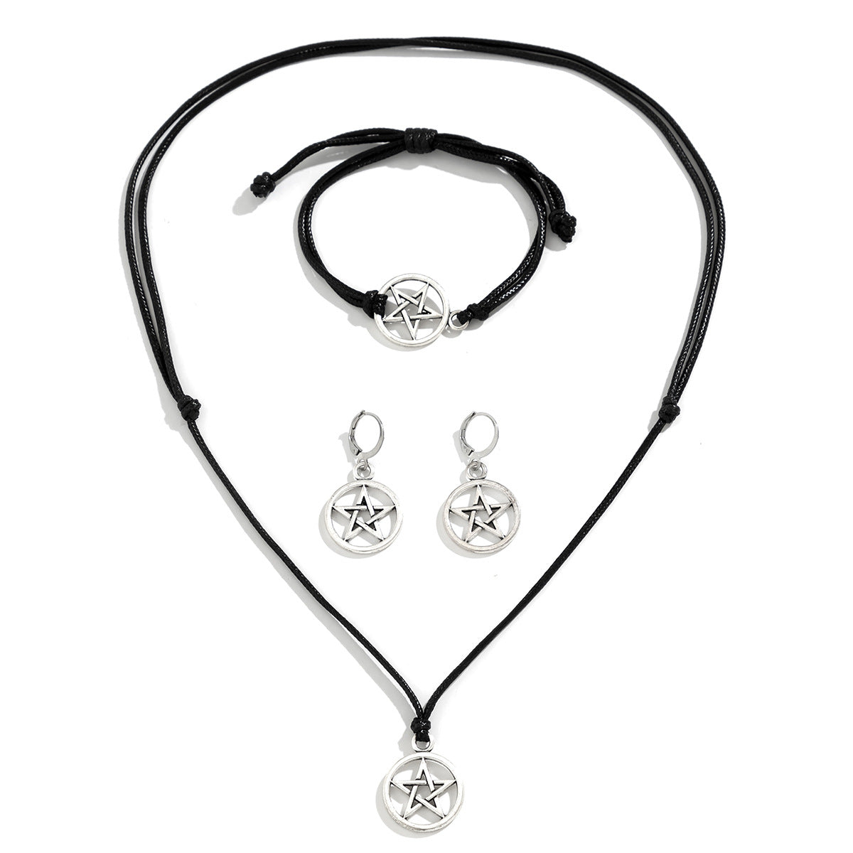 Star Shaped Life Tree Drawstring Necklace Set with Retro Peace Symbol