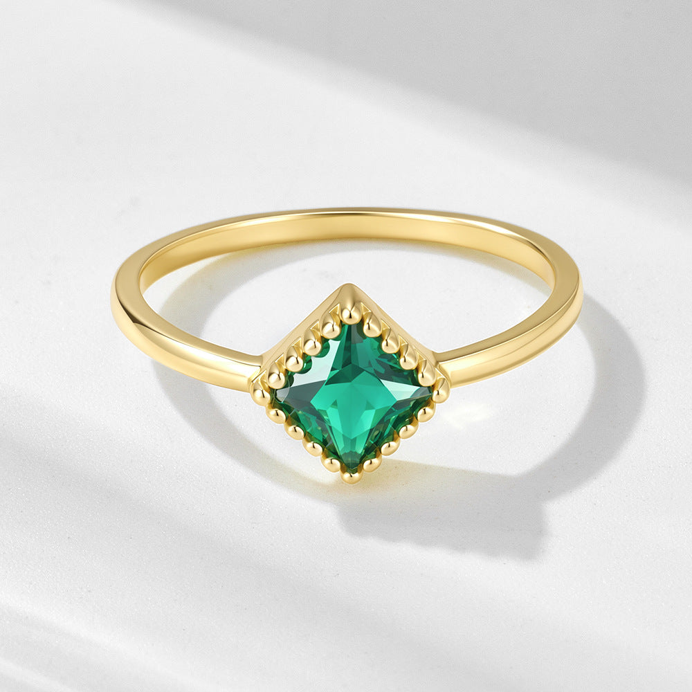 Geometric Square Emerald Zircon Sterling Silver Ring