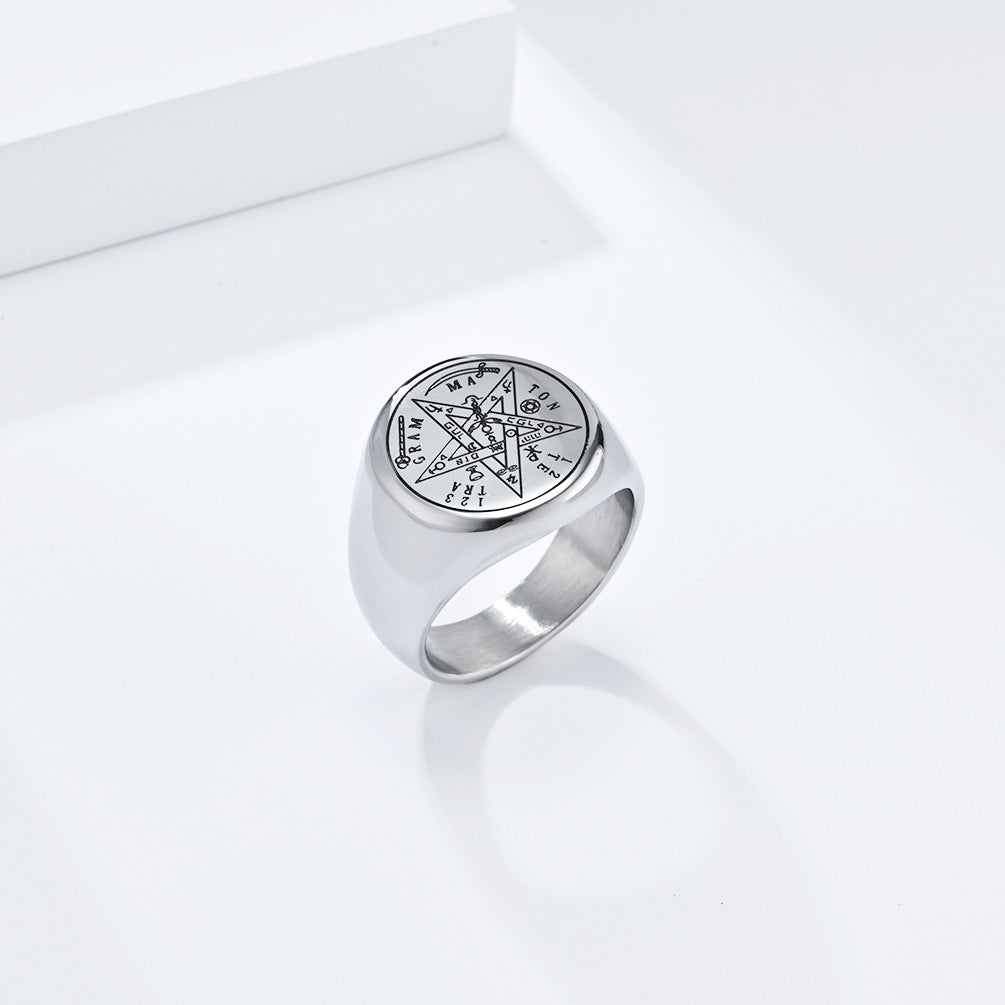 Steel Ring - Statement Geometric Five-Point Star Design For Everyday Mens Jewelry Accessory