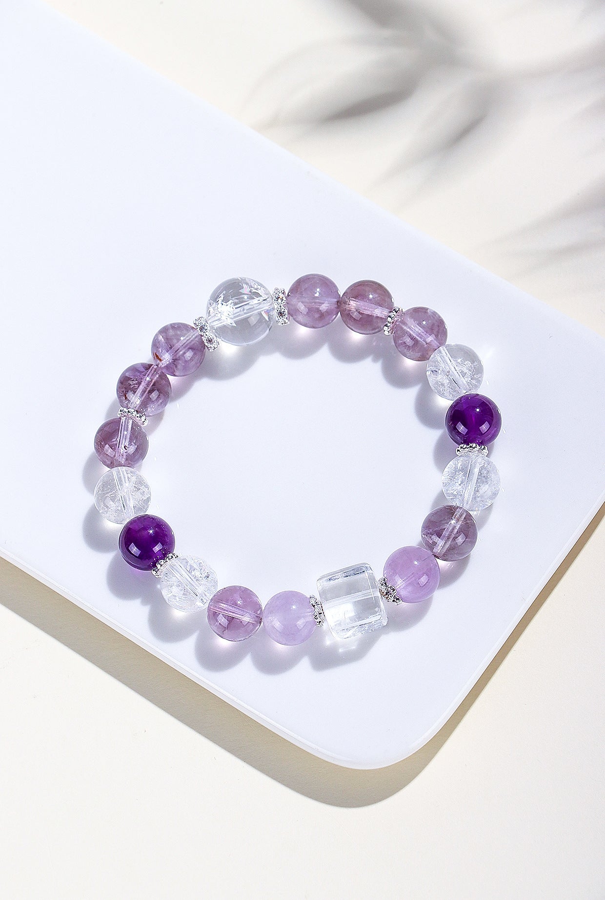 Planderful Fortune's Favor Bracelet – Elegant Bolivian Amethyst with Snowflake Ghost White Crystals