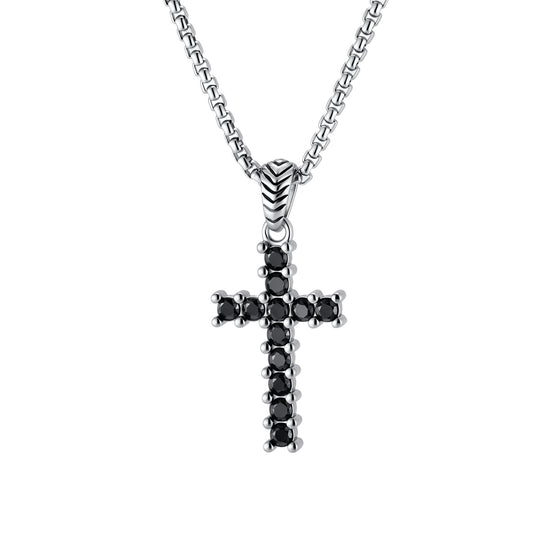 In Europe & America Stainless Steel Inlaid Black Zircon Cross Pendant Hip Hop Punk