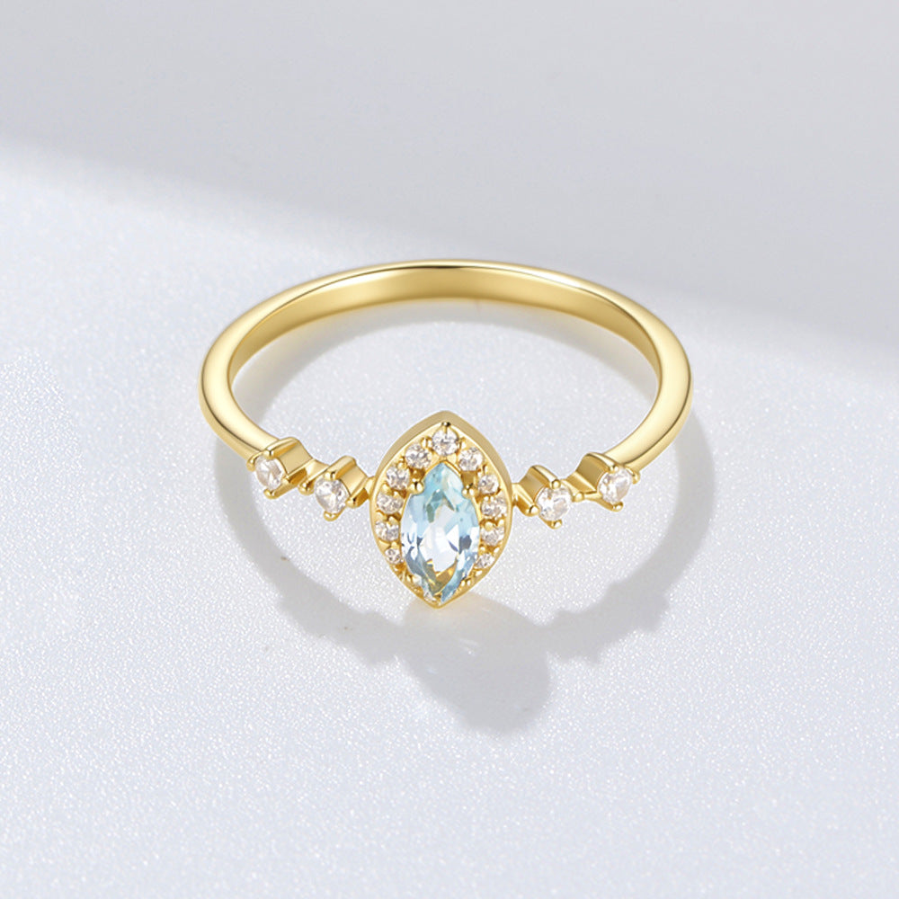 925 Sterling Silver Sky Blue Topaz Ring Micro-Inlaid Zircon Design Sense Ring