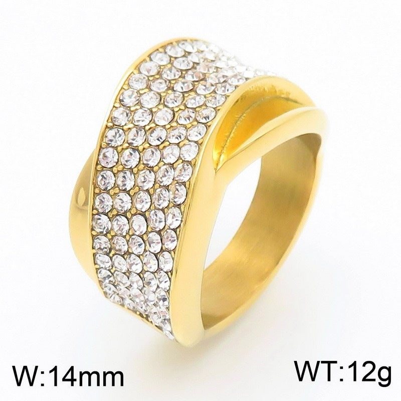 Style Full Zircon Wide Version Neutral Wind Ring Hollow Woven Men's