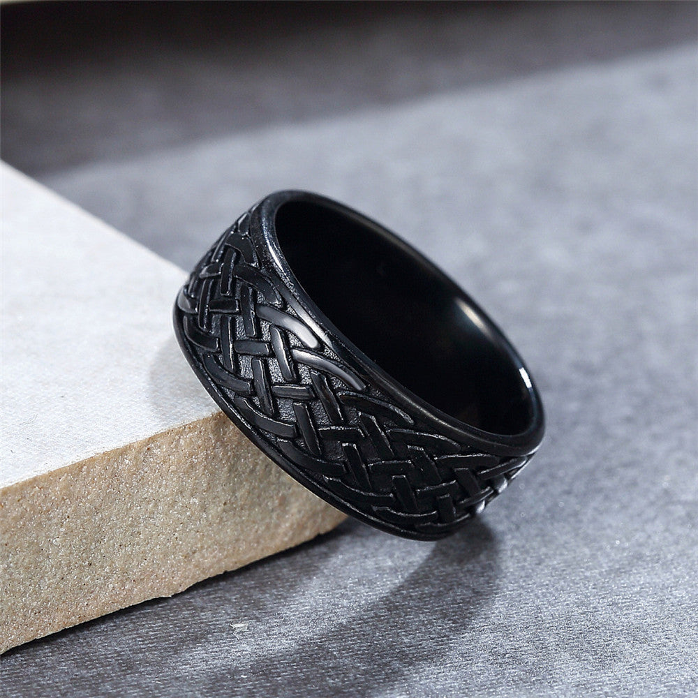 Planderful Titanium Steel Ring Nordic Viking Weave Pattern Unisex Bold Punk Statement For Men And Women