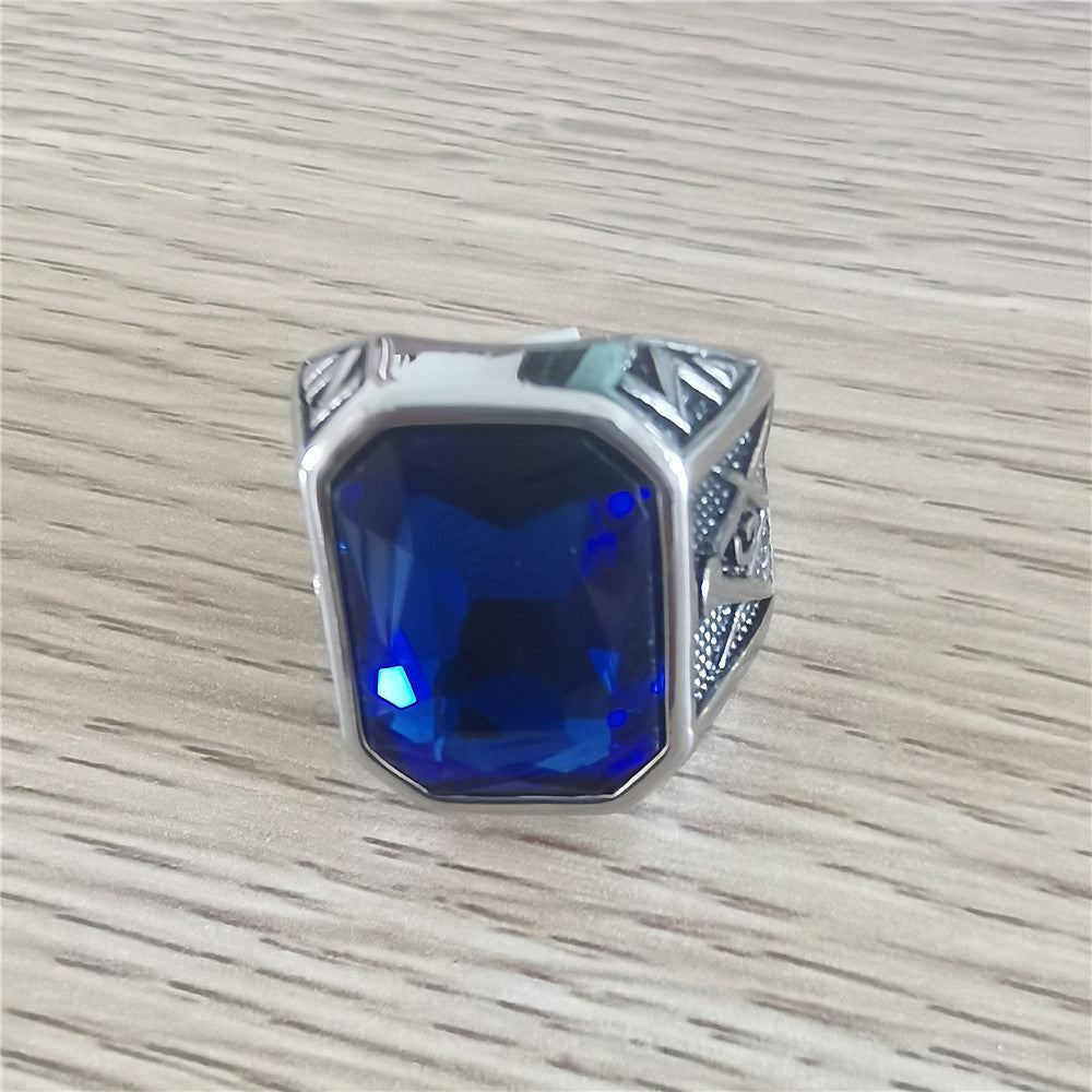 Planderful Zircon Titanium Steel Ring Unisex Vintage Masonic Style For Men Size 8-12