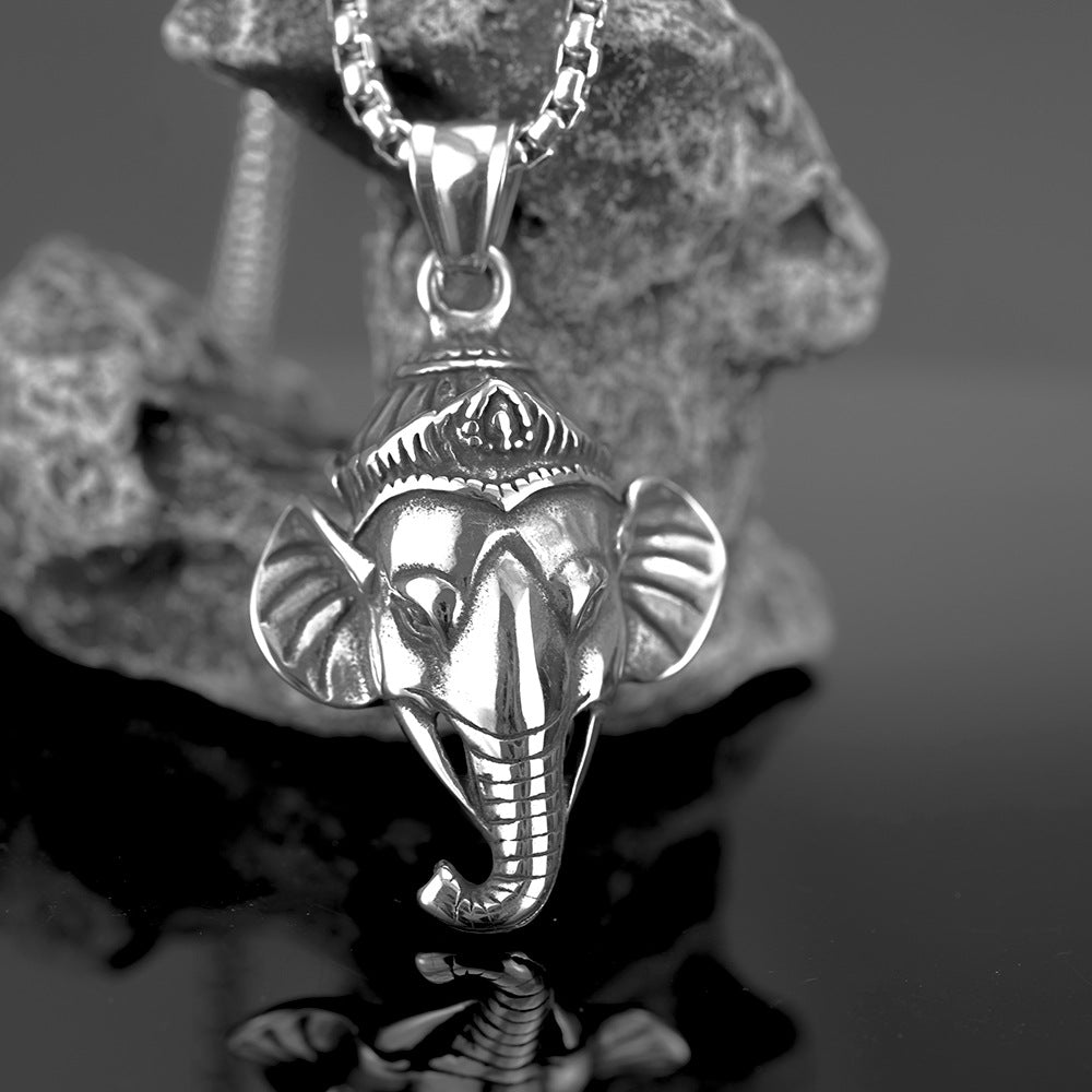 Retro Stainless Steel Men's Pendant Elephant Necklace Pendant
