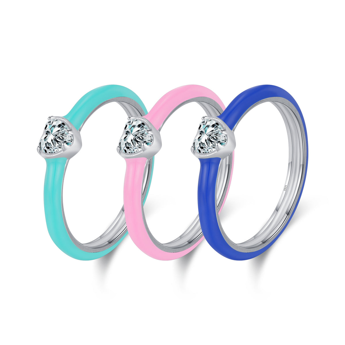 925 Sterling Silver Heart Enamel Zircon Ring