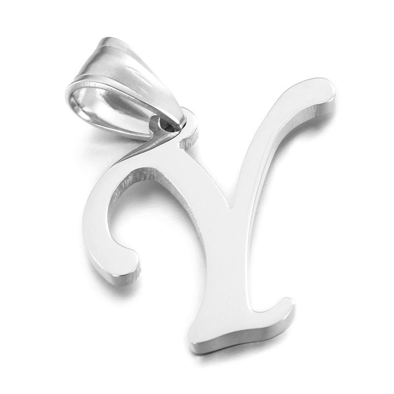 Men's And Women's Letter Pendants, Stainless Steel Glossy 26-Letter Titanium Steel Necklace