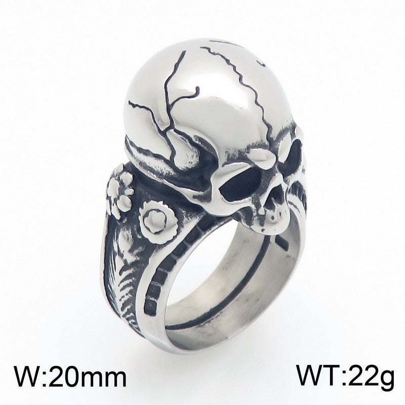 Gothic Ghost Head Ring, Punk Style Retro Dark Crack Skull Stainless Steel Men's