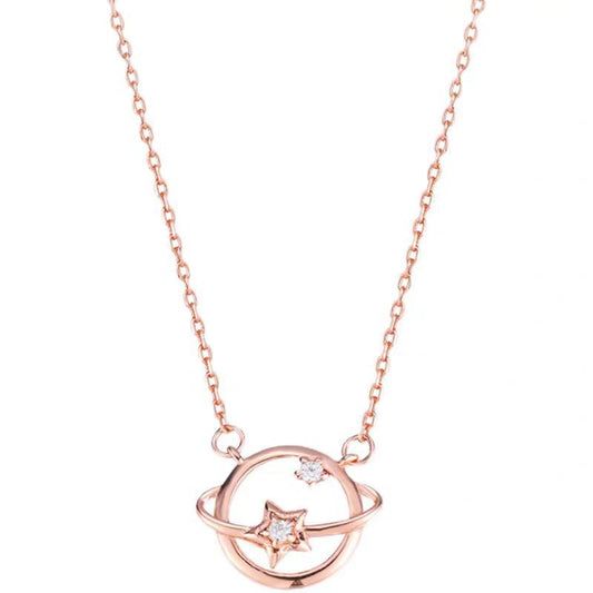 Planderful 925 Sterling Silver Planet Zircon Necklace For Women Elegant Collarbone Chain