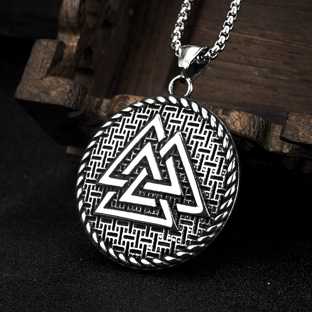 European and American Jewelry Wholesale Titanium Steel Men's Pendant Necklace Retro Viking Triangle Tag for Men