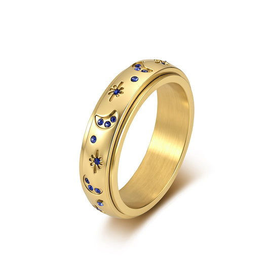 Star & Moon Zircon Spinner Stainless Steel Ring Unisex
