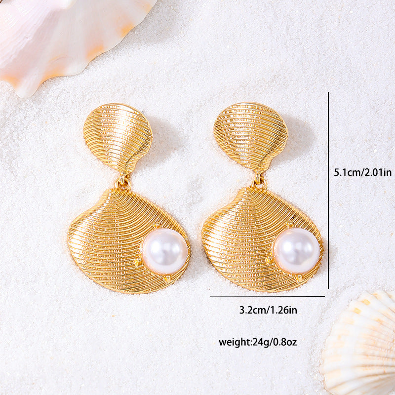 Planderful Vienna Verve Earrings – Elegant Metal Texture with Pearl Embellishments