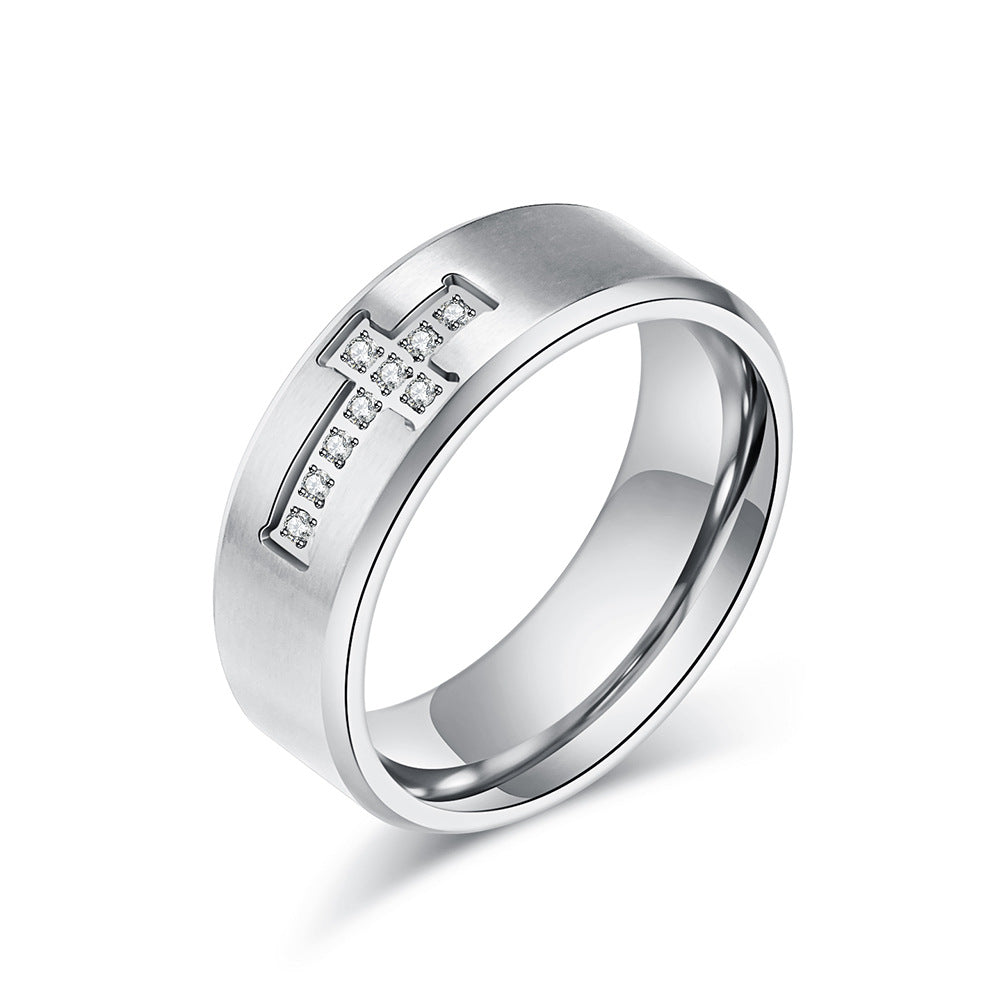 Zircon Cross Ring Titanium Steel Unisex Jewelry Planderful Inlaid Sparkle Luxury