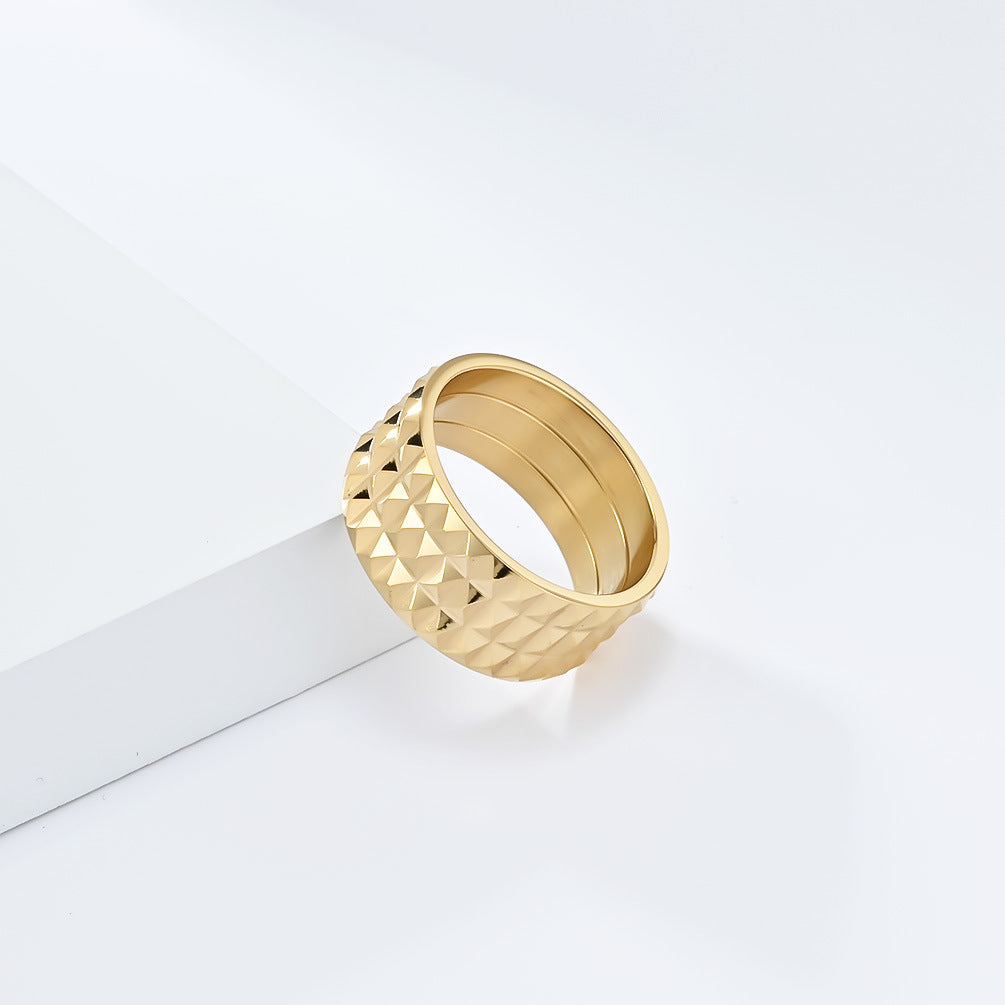 European And American Style Rhombus Lattice Stainless Steel Ring For Men And Women