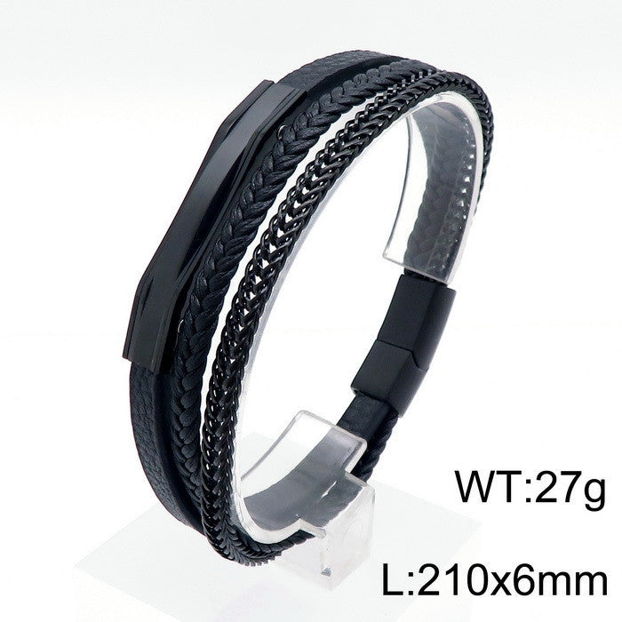 Planderful Mens Leather Bracelet MultiLayer Magnetic Buckle