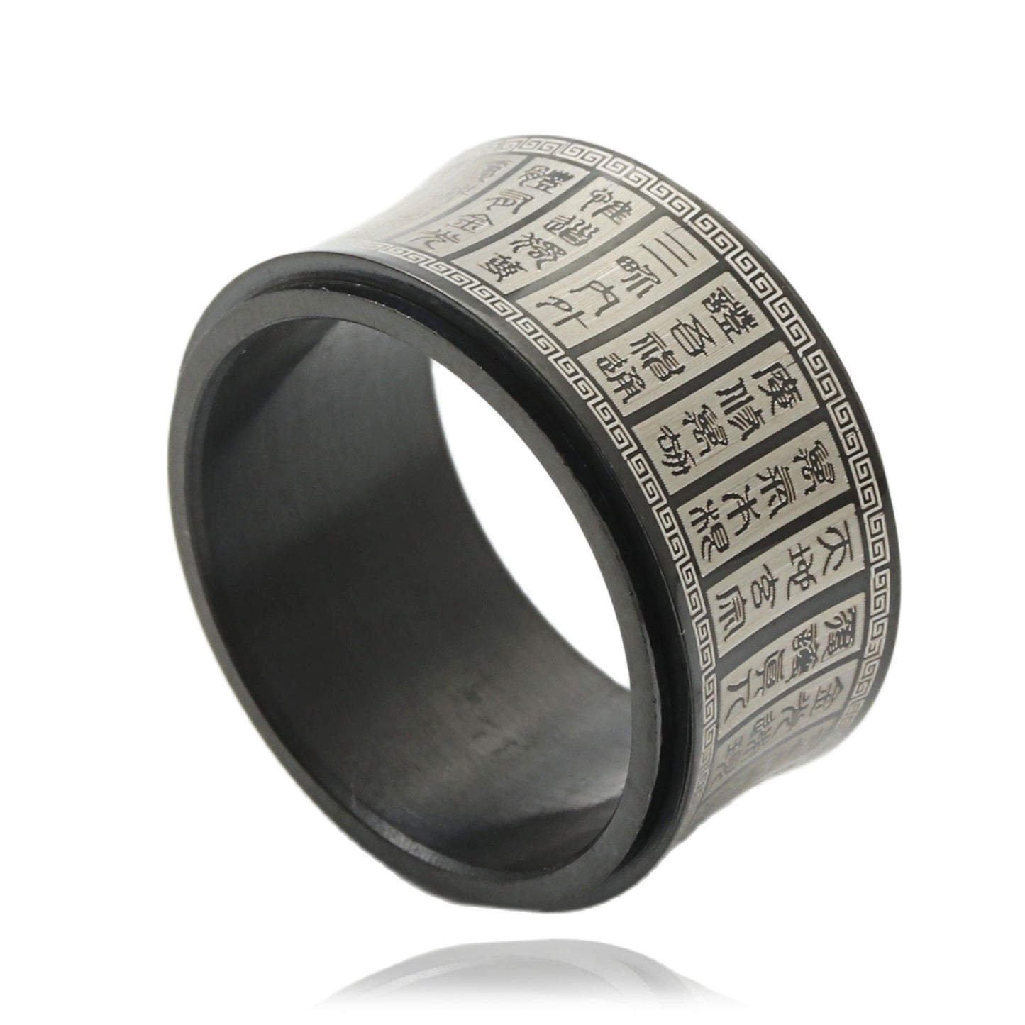 Titanium Steel Buddha Inscription Ring for Men - Retro Punk Style in European and American Fashion