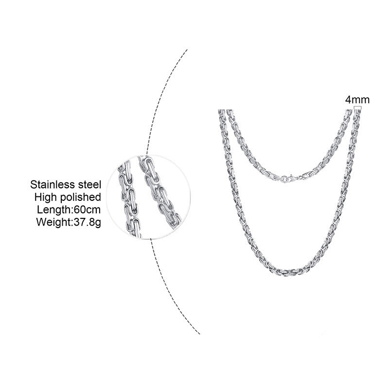 European And American 4MM Byzantine Men's Thick Chain Necklace