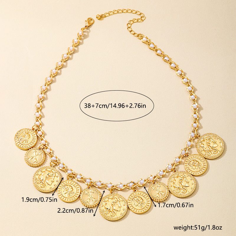 Planderful Vienna Verve Necklace – Fashionable Retro Court Style with Gold Coin Pattern