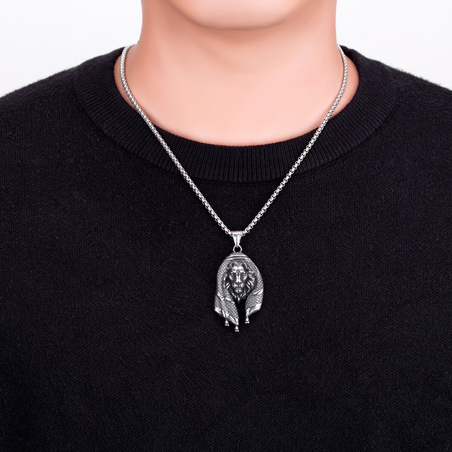 Stainless Steel Necklace - Statement Lion Pendant